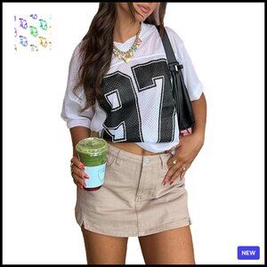 Oversized Y2K Graphic V-Neck Jersey Tee Streetwear Summer Aesthetic